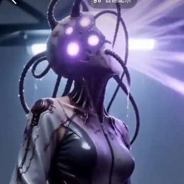 一首充滿異星神秘感的工業電子樂,節奏緩慢沉重,配以合成器與冰冷的金屬打擊樂,襯托發光球體頭部與紫色能量光束。音樂透過扭曲的低頻與迴聲效果喚起壓抑的科幻恐懼感,捕捉被機械化改造時的痛苦與未知感。